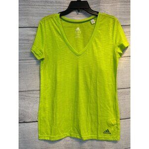Adidas V-Neck Lime Green Climate Tee Shirt Size M